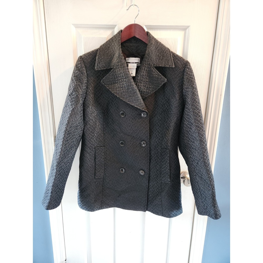 Sax Fifth Avenue Italian Black Quilted Peacoat  Size 12 Quiet Luxury
